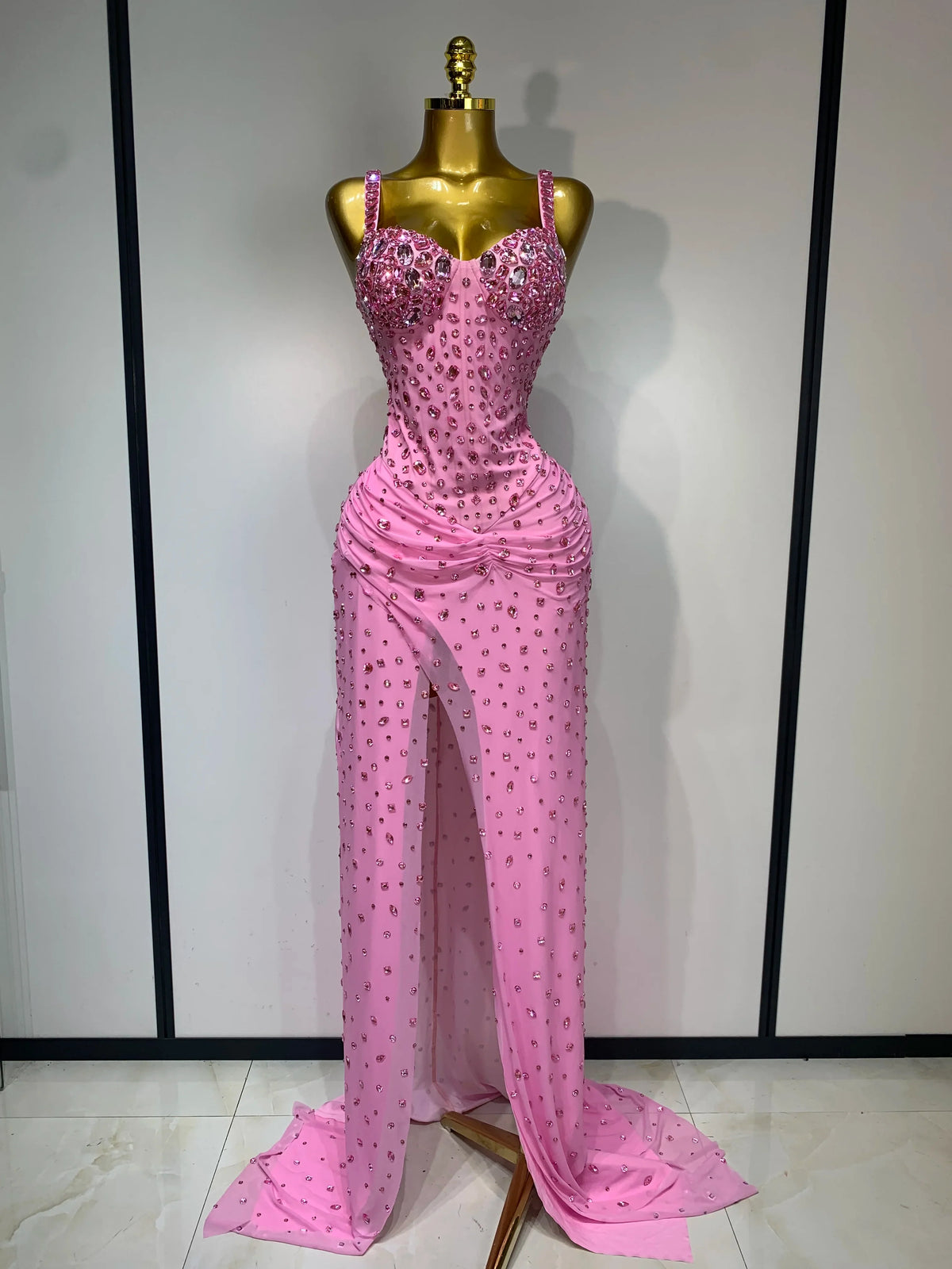 Billie Sparkly Pink Crystal Maxi Dress
