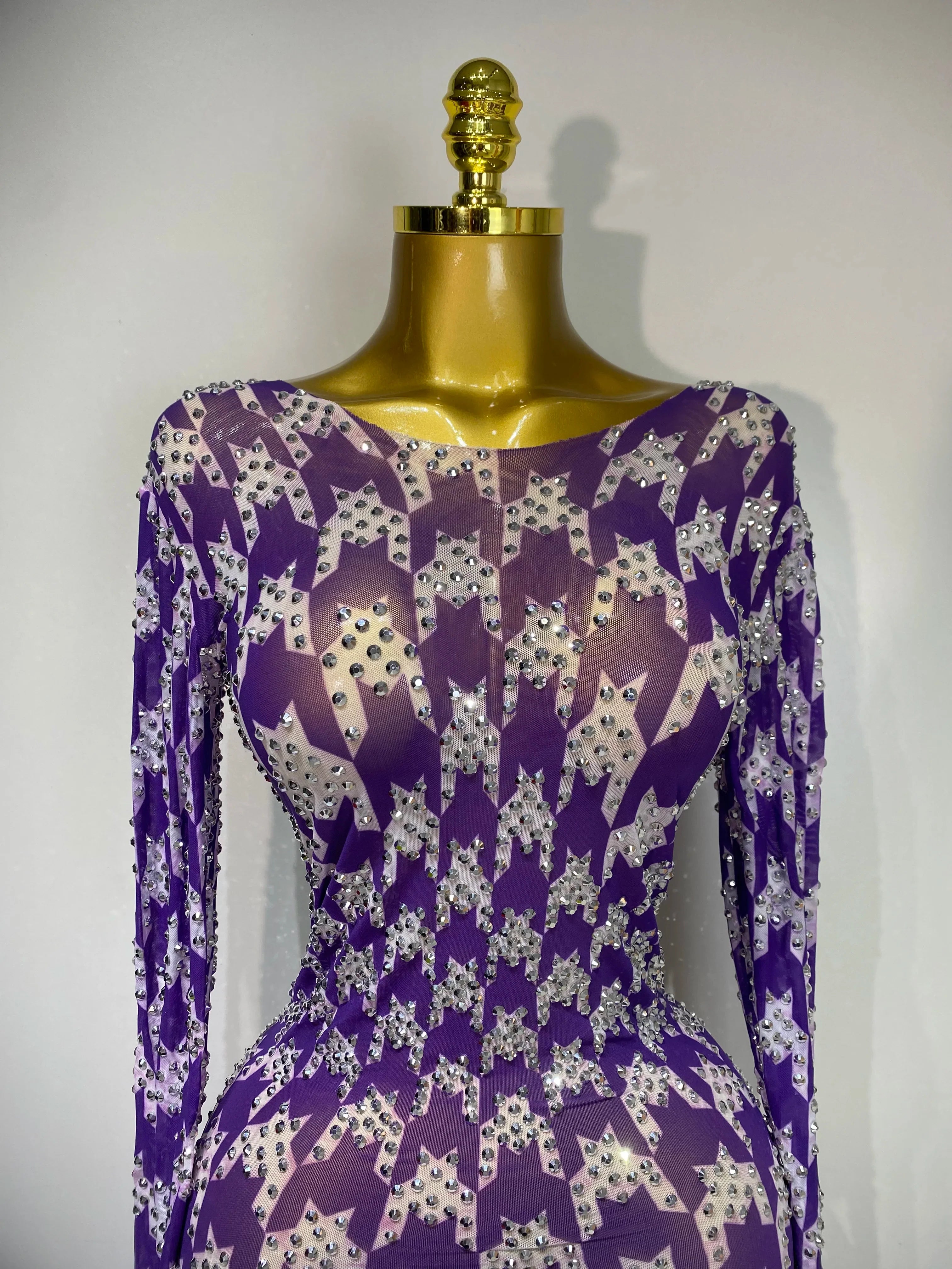 Denise Sparkly Rhinestone Mesh See-Through Dress