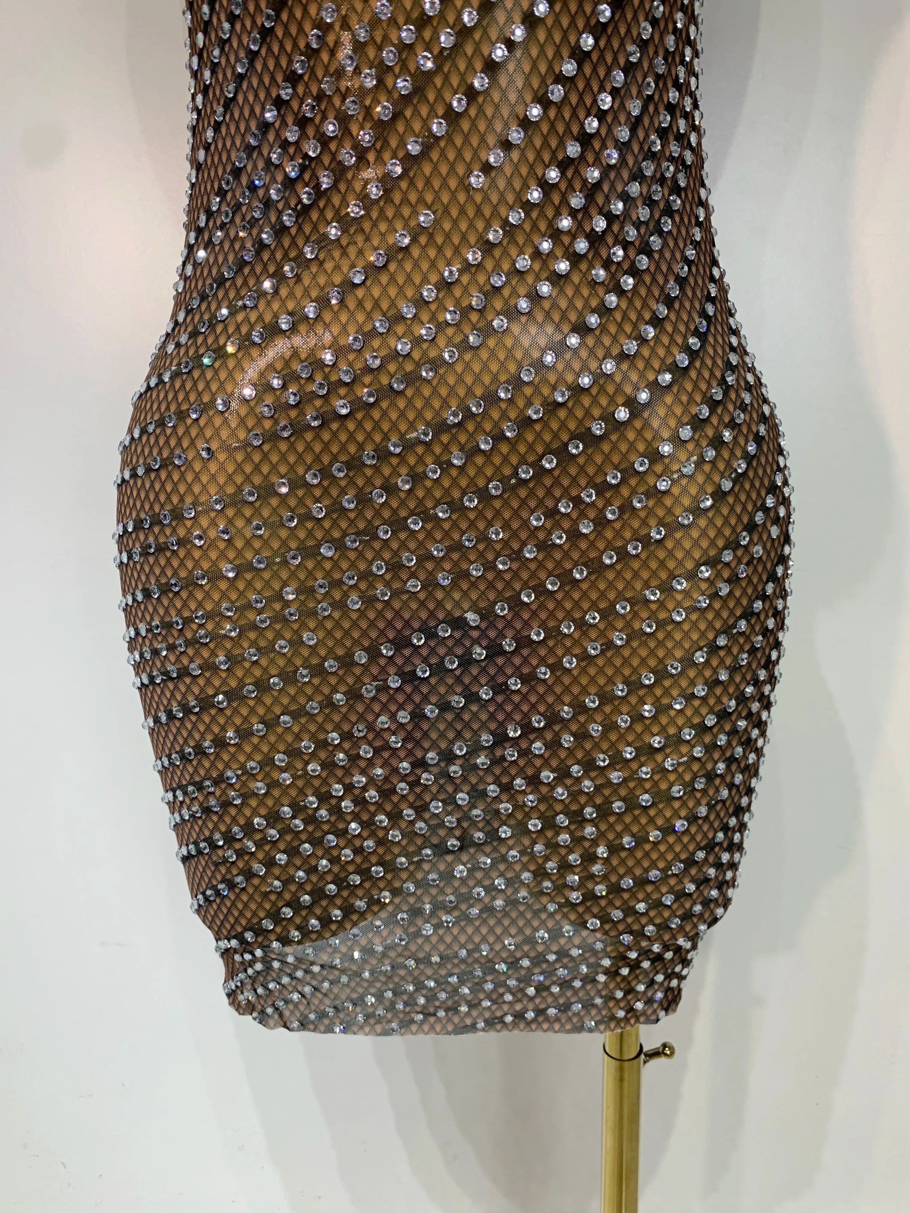 Daisy Sparkly Rhinestone Sheer Bodycon Mini Dress for Women