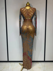 Arilynn Sparkly Rhinestone Sheer Mesh Long Dress