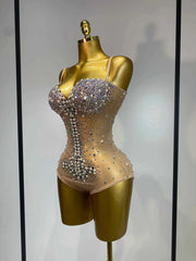 Candice Rhinestone Pearl Mesh Bodycon Bodysuit