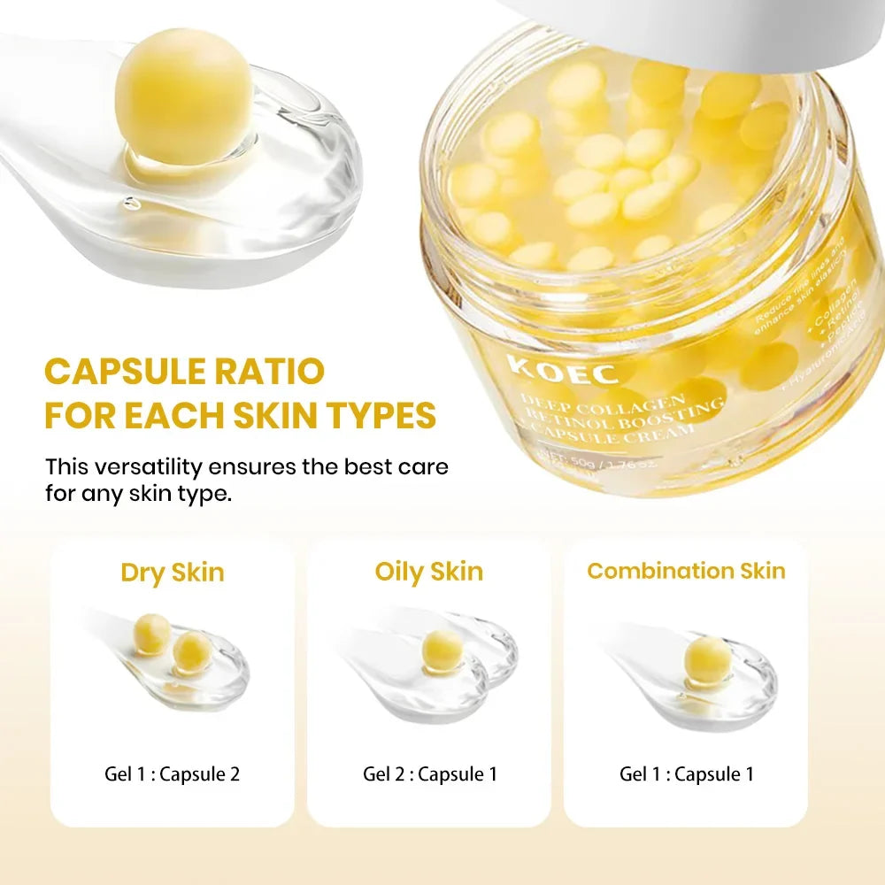 Deep Collagen Rentinol Boosting Capsule Cream, Skin Firming, Hydration Face Moisturizer for Dry Skin, Wrinkles
