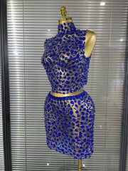 Amber Crystal Mesh Two Piece Bodycon Mini Dress Set