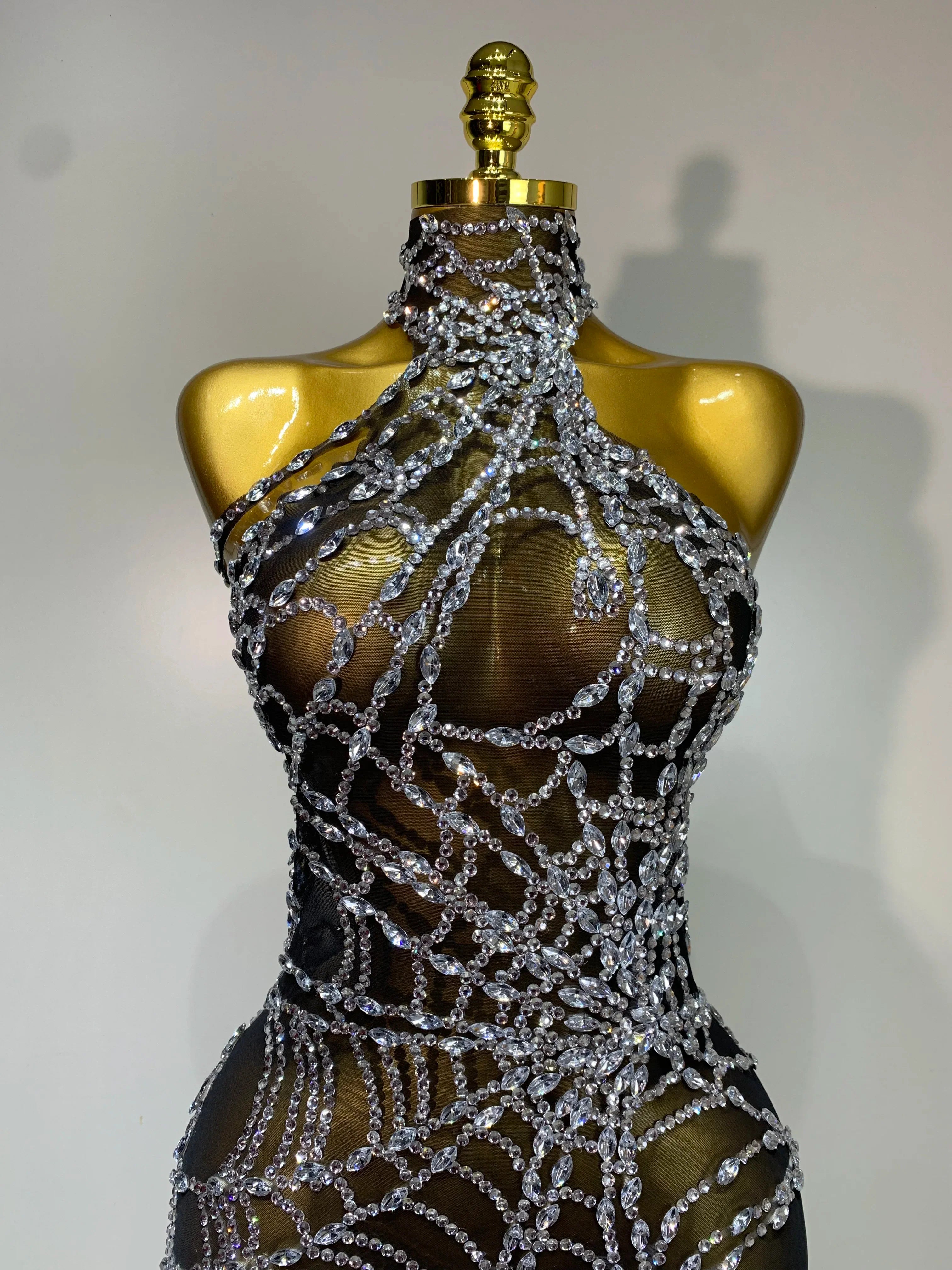 Aisani Sparkly Diamond Sexy Mesh Jumpsuit Outfit