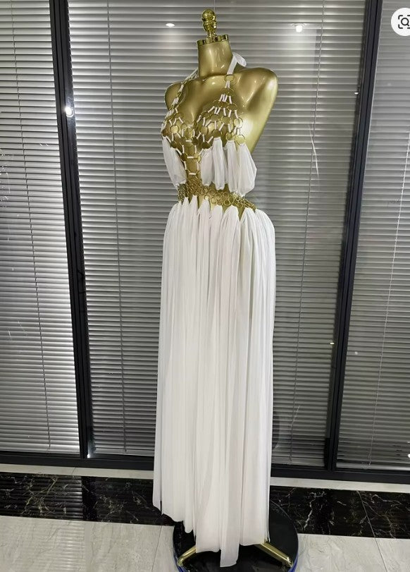 Charlotte Halter Sequined Circle Prairie Long Maxi Dress