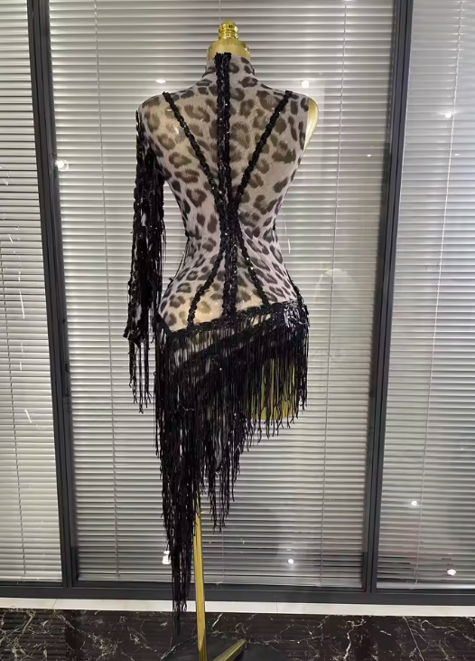 Alicia One-Shoulder Leopard Print Mesh Bodycon Mini Dress