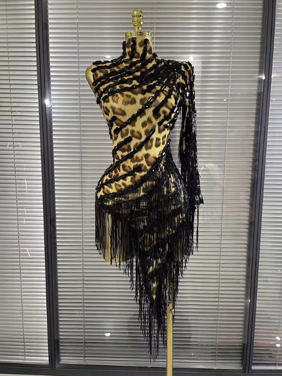 Alicia One-Shoulder Leopard Print Mesh Bodycon Mini Dress