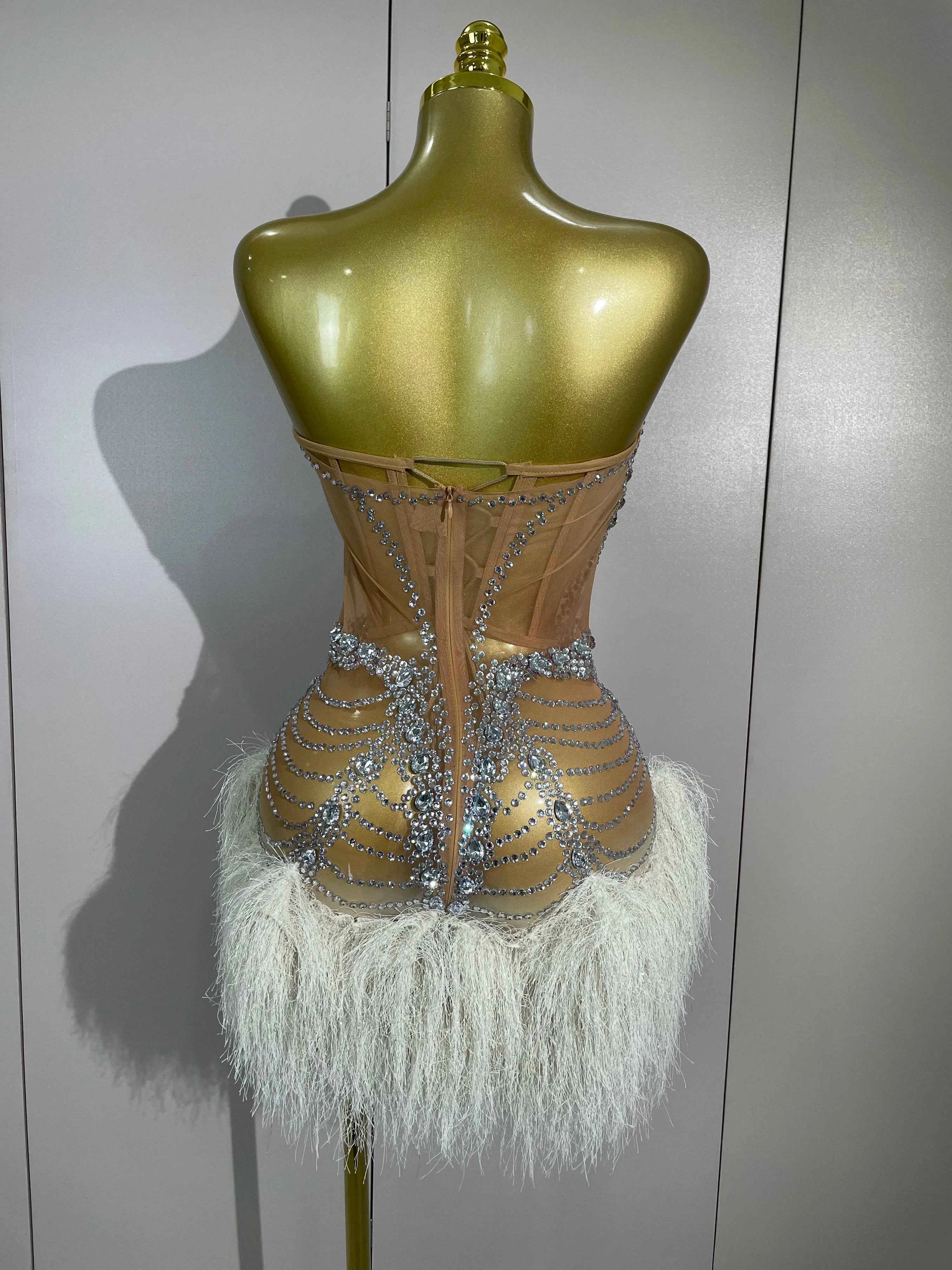Corri Sparkly Diamonds Tassel Sexy Strapless Mesh Sheer Mini