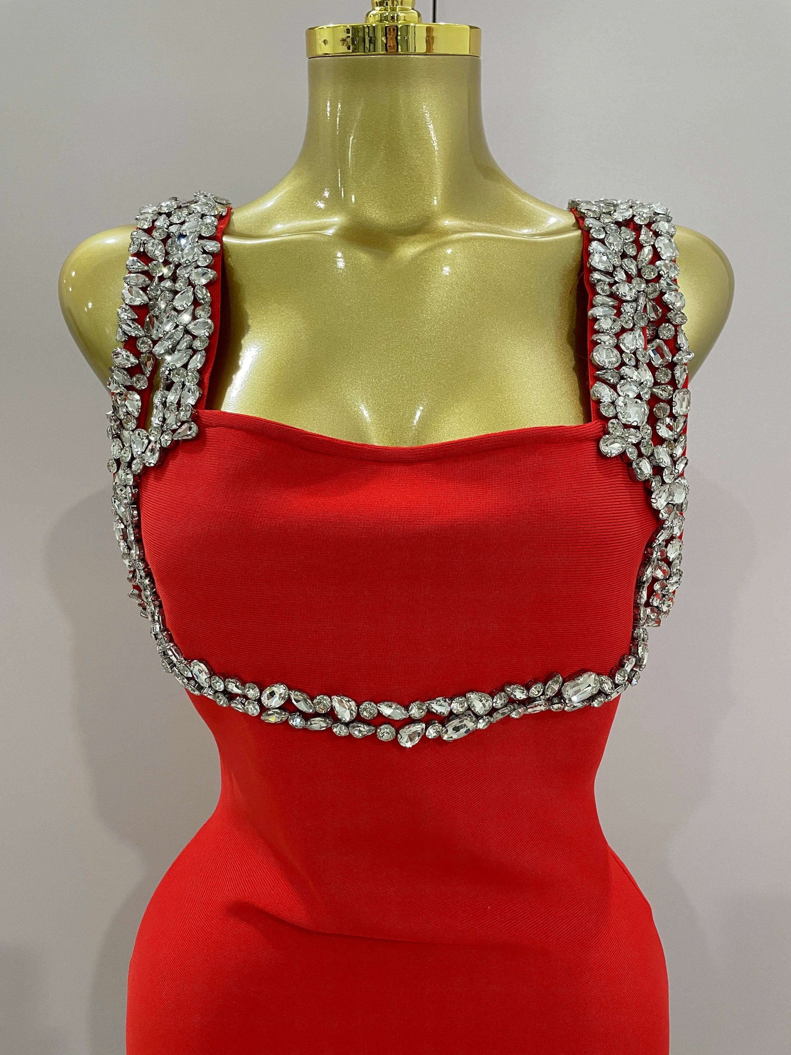 Alicia Luxury Sexy Shining Diamond Backless Bandage Bodycon Mini Dress