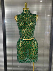 Amber Crystal Mesh Two Piece Bodycon Mini Dress Set