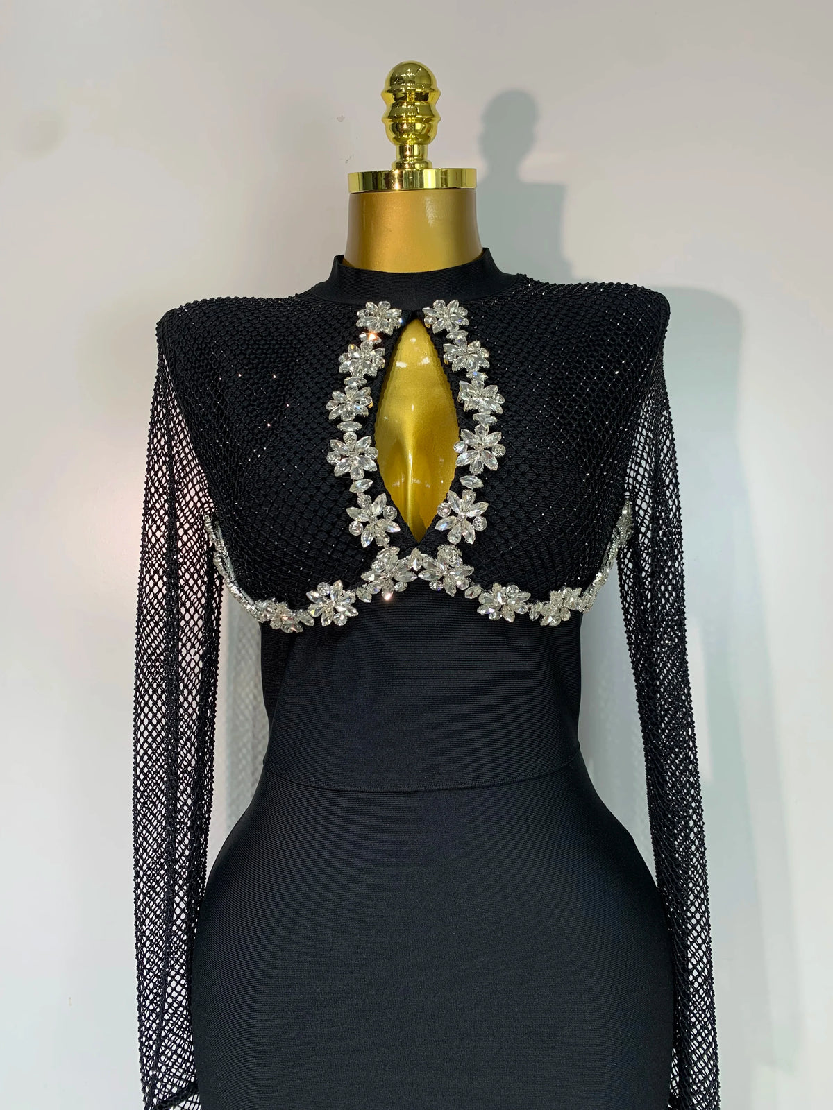 Caroline Black Long Sleeve Beaded Maxi Bandage Dress