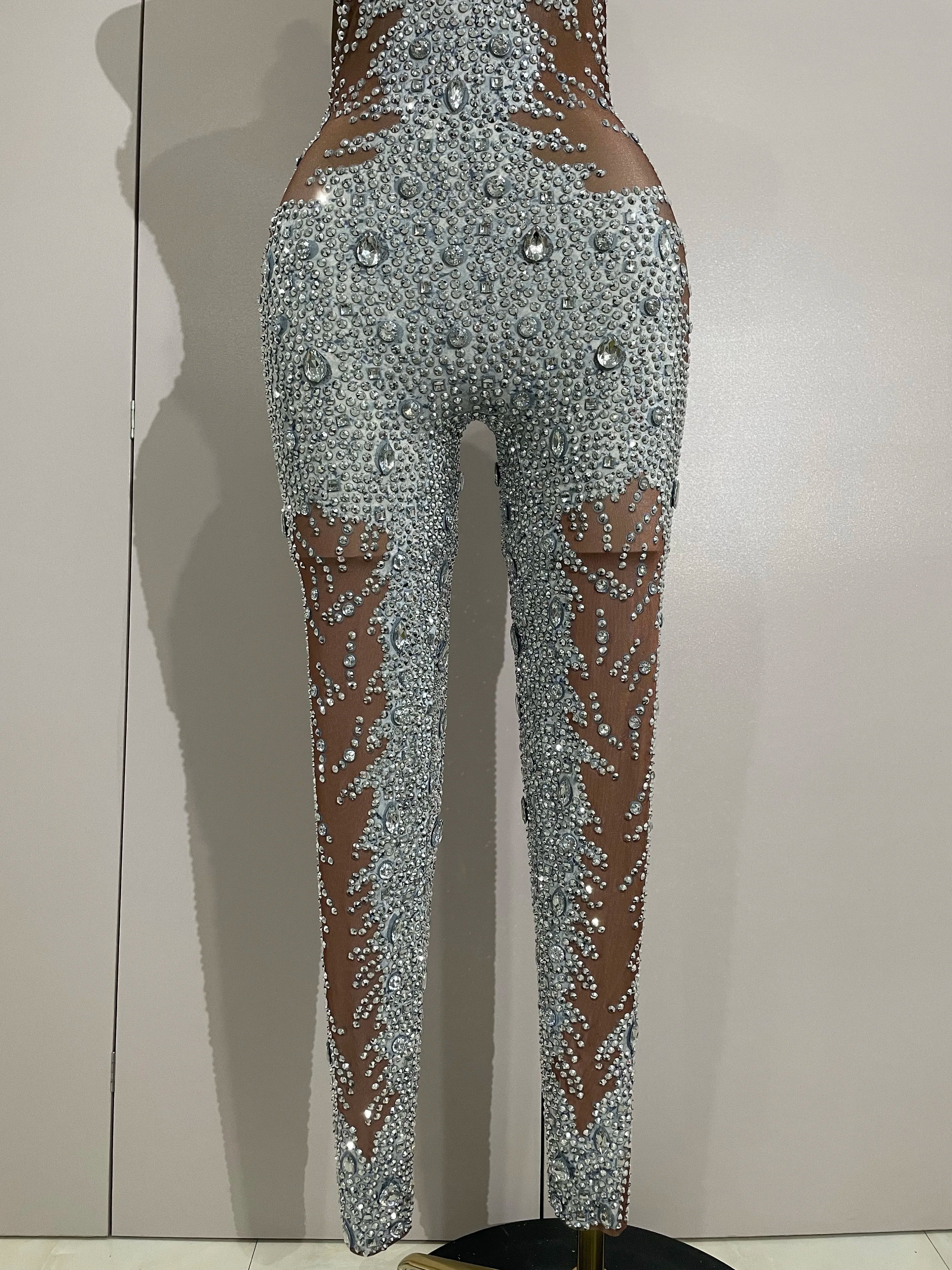 Amina Luxury Sleeveless Rhinestone Bodycon Jumpsuit