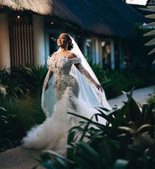 Beaded Mermaid Layered Ruffles Wedding Dress