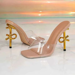 2026 Summer Square Head Open Toe Slipper Female Clear PVC Mule High Heels