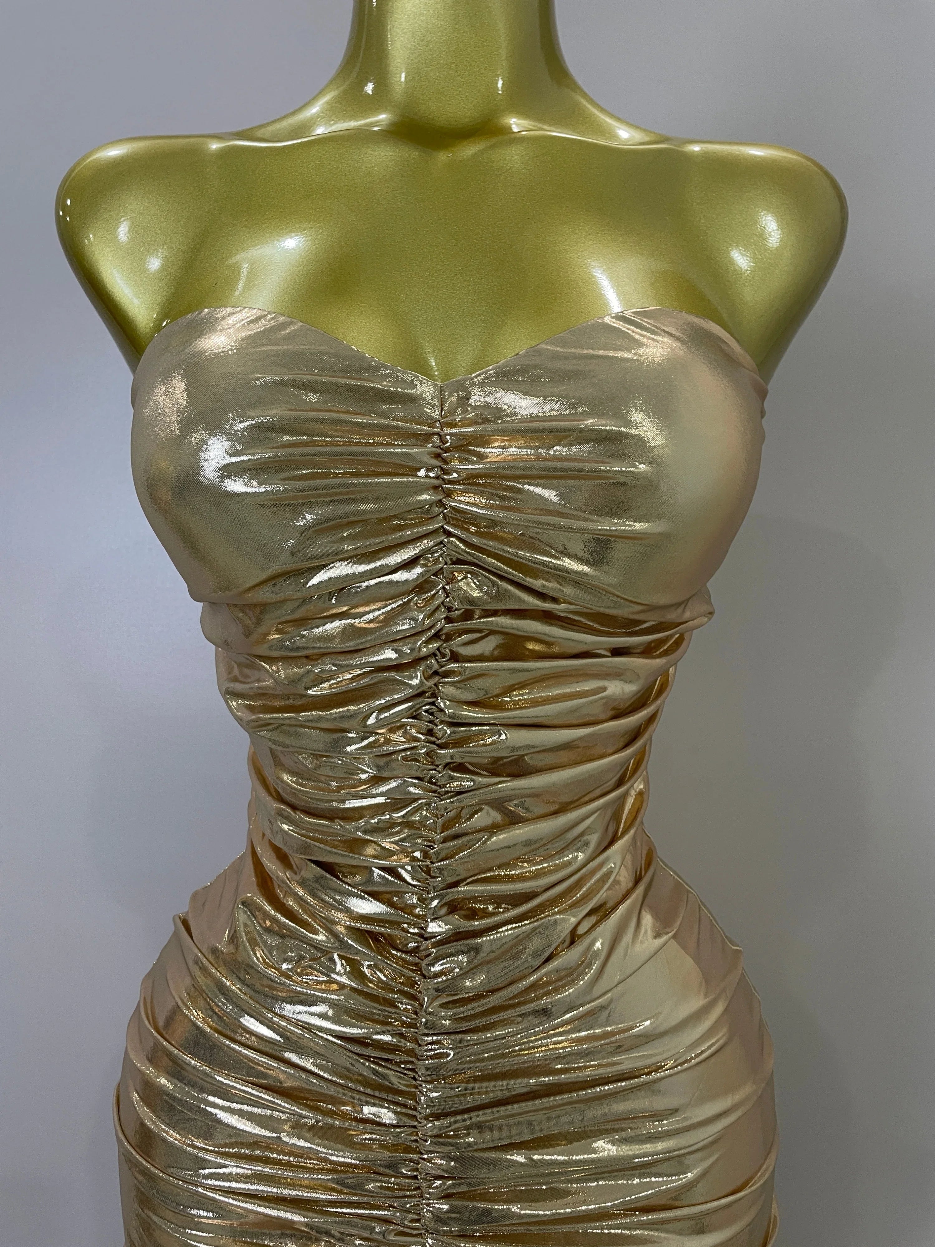 Alana Gold Strapless Ruched Backless Maxi Gown