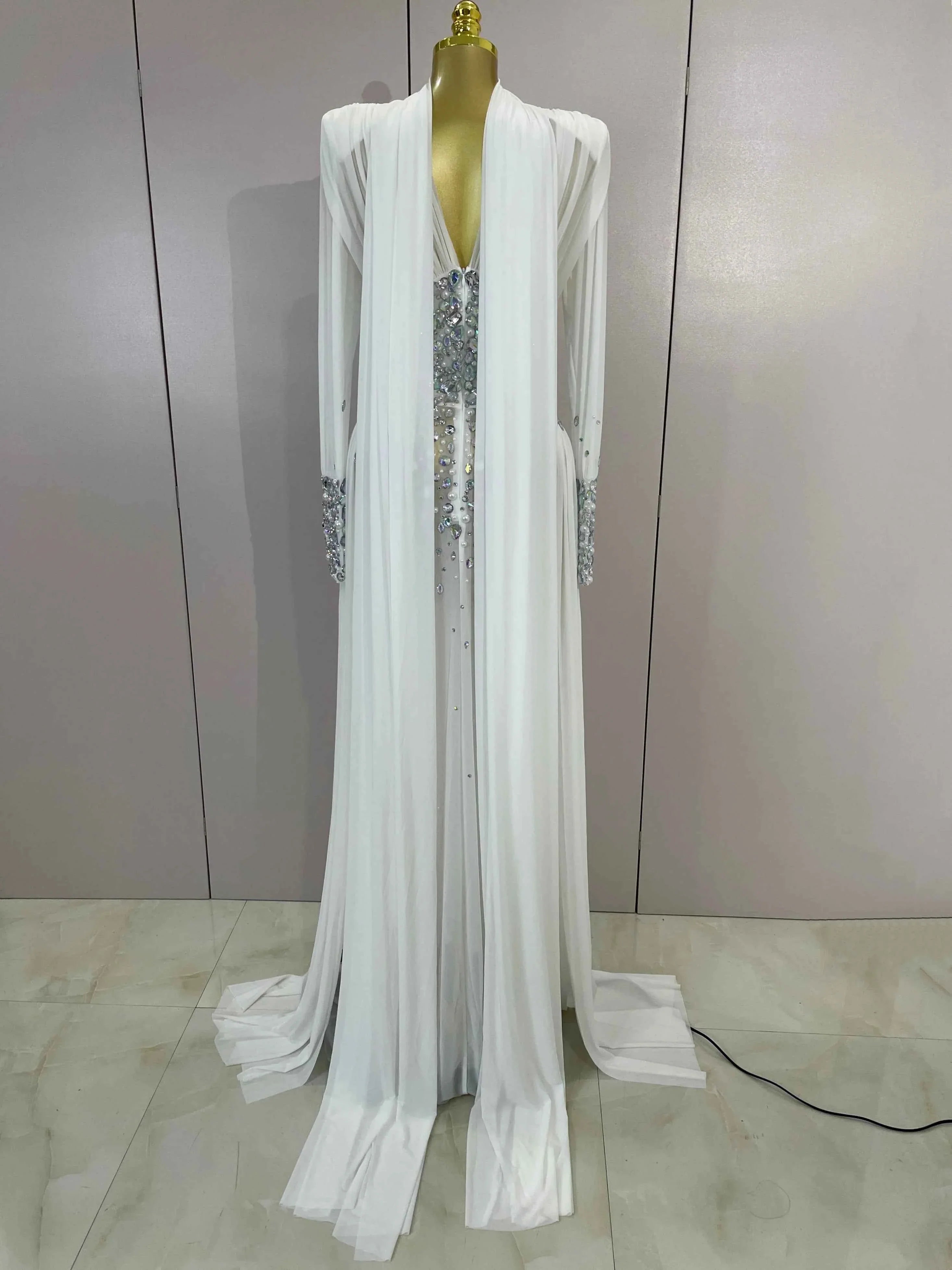Dana White Diamond Mesh Long Sleeve Abaya Maxi Dress
