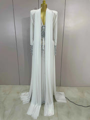 Dana White Diamond Mesh Long Sleeve Abaya Maxi Dress