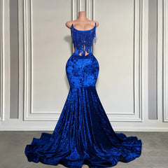 Blue Velvet Strapless Lace-Up Corset Mermaid Prom Dress