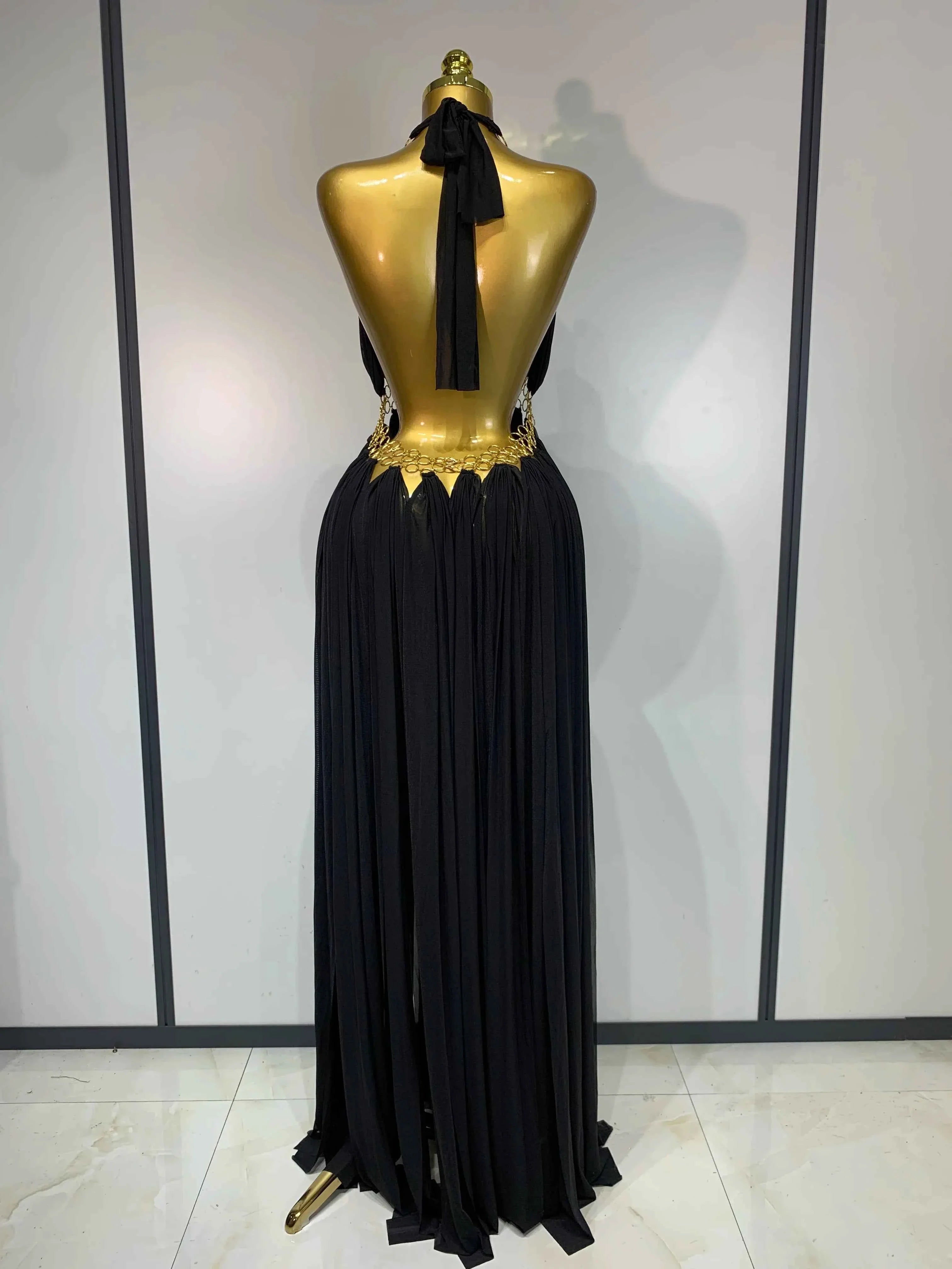 Alyn Sexy Cutout Backless White Black Maxi Long Dress