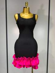 Dannie Spaghetti Strap Bodycon Black Ruffle Sleeveless Dress