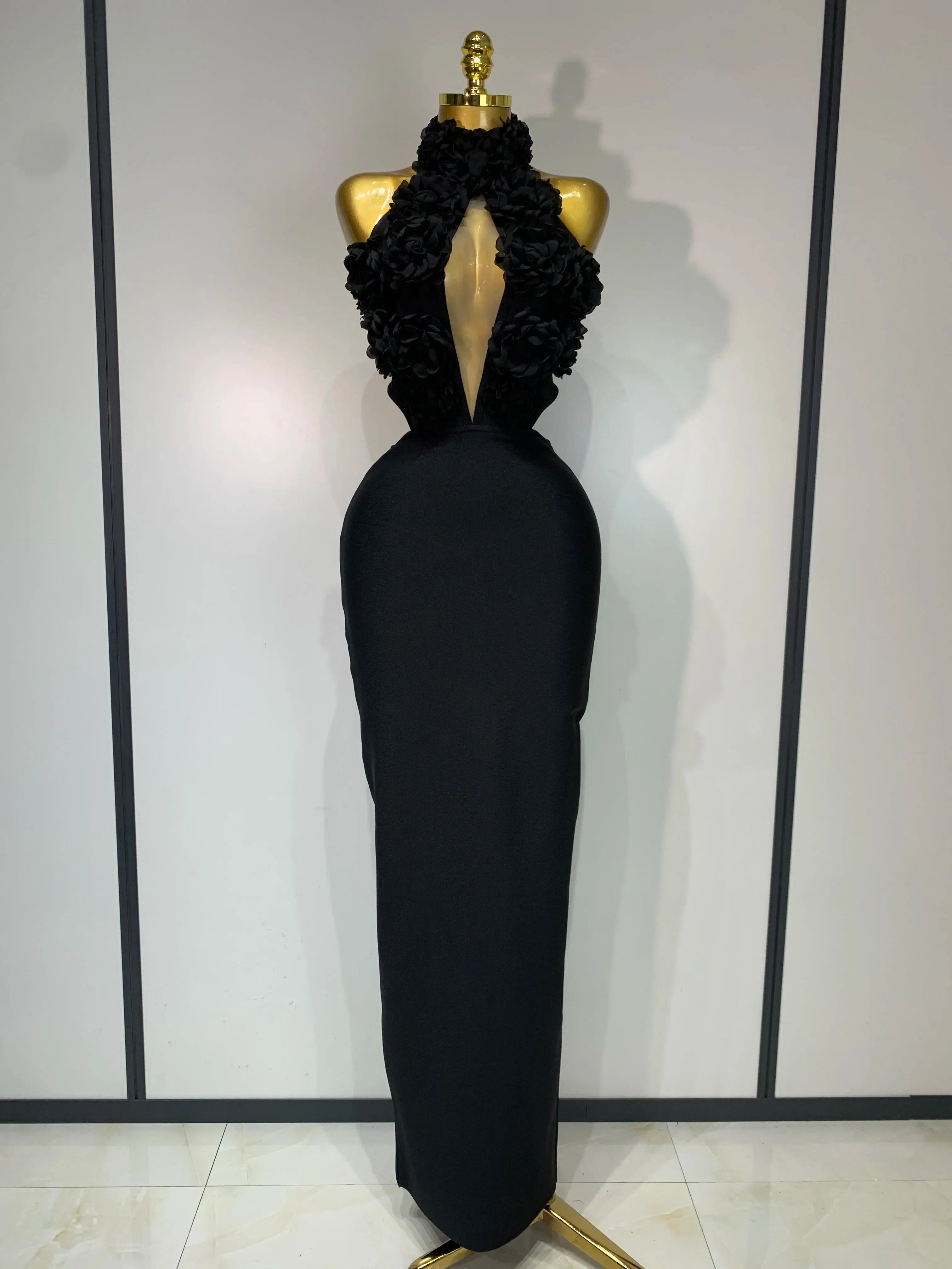 Alana Halter Red Flower Cutout Bandage Bodycon Party Dress