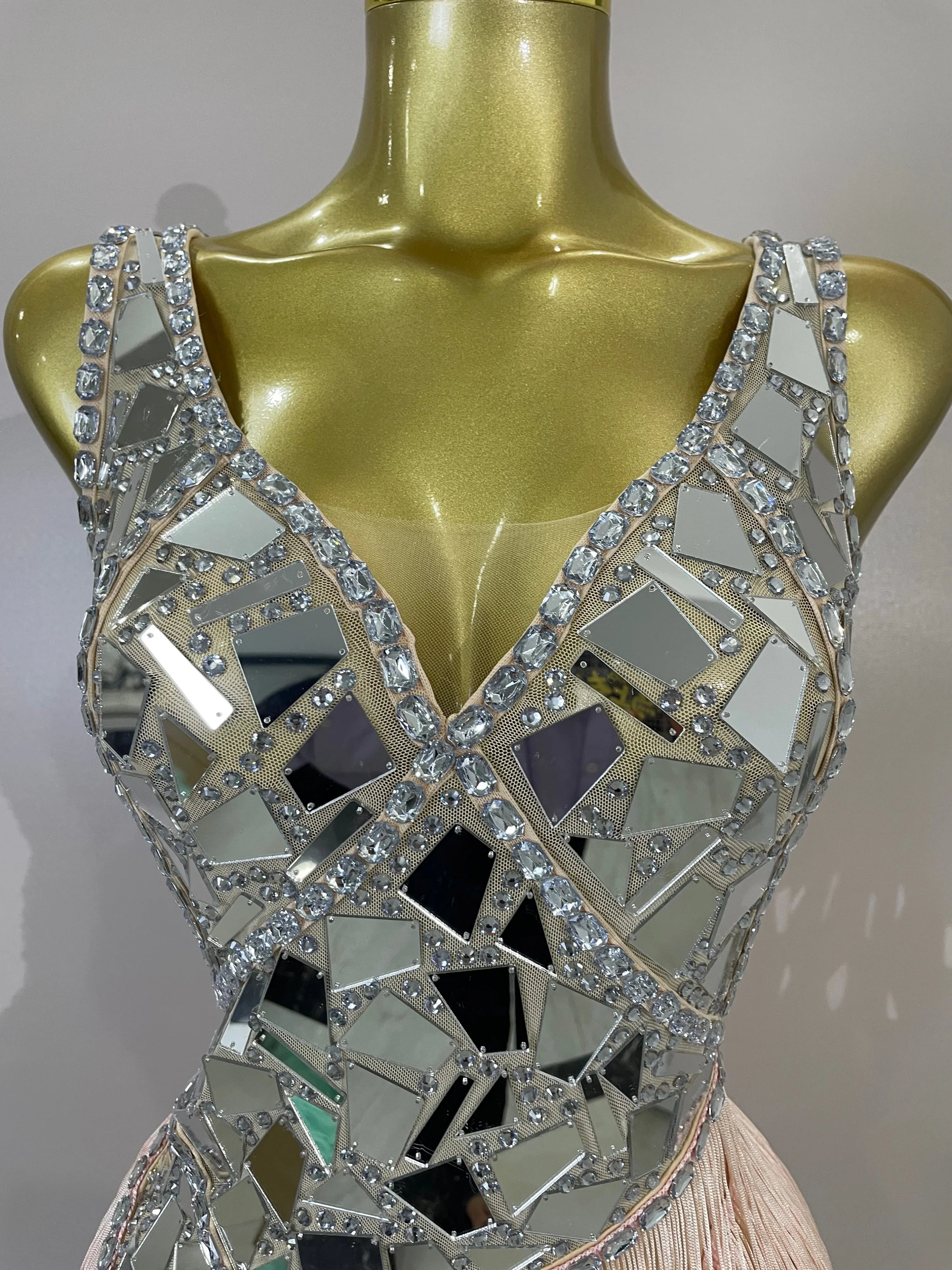 Anastacia Sparkly Diamond Mirror Sleeveless Mesh See-Through Mini Dress