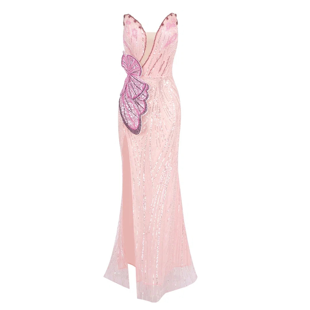 Alessia Pink Pearly Strapless Mermaid Dress