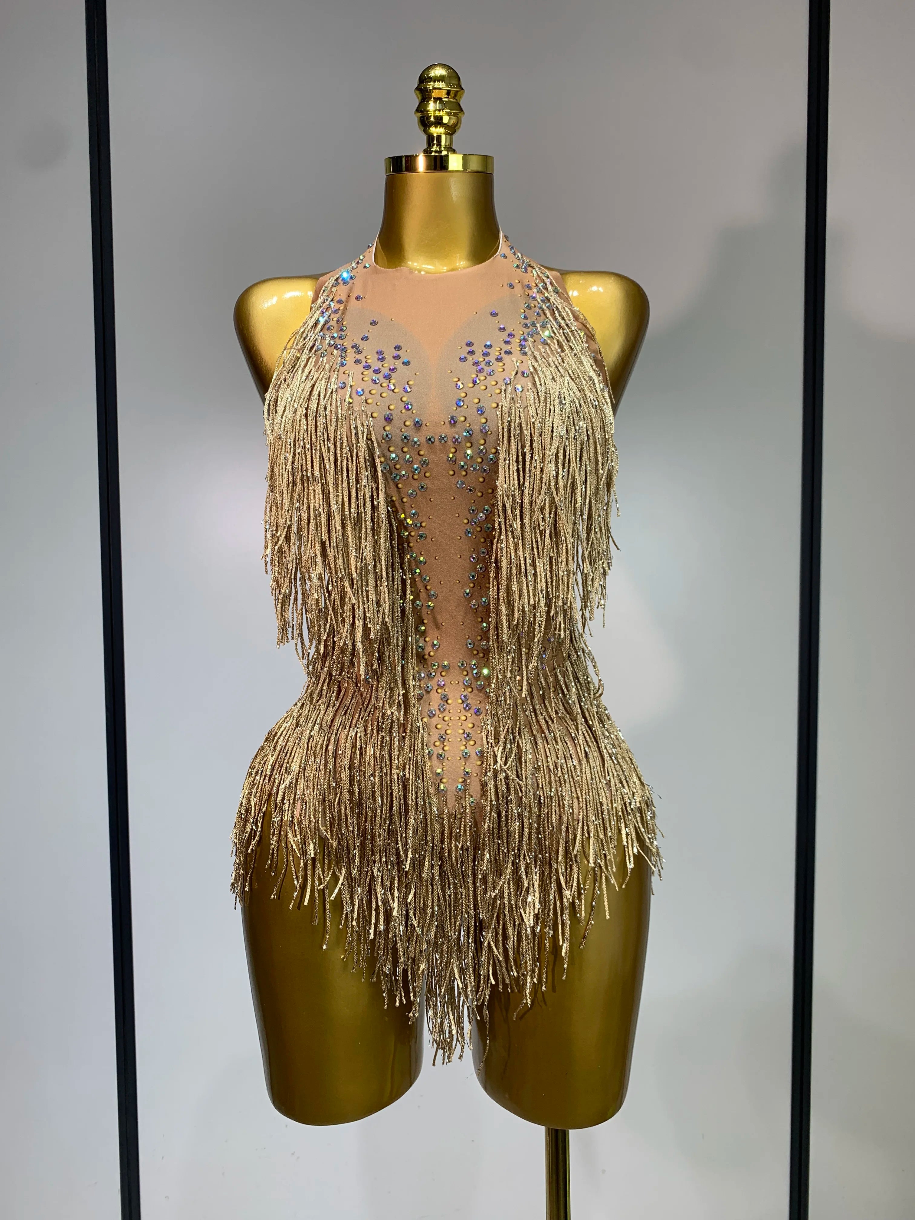 Danica Sparkly Rhinestones Fringes Leotard