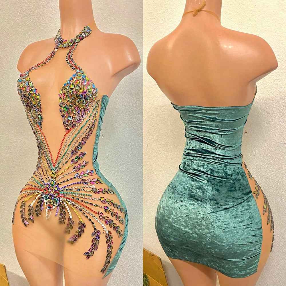 Dazzling Colorful  Sparkly  Crystal Cocktail Dress