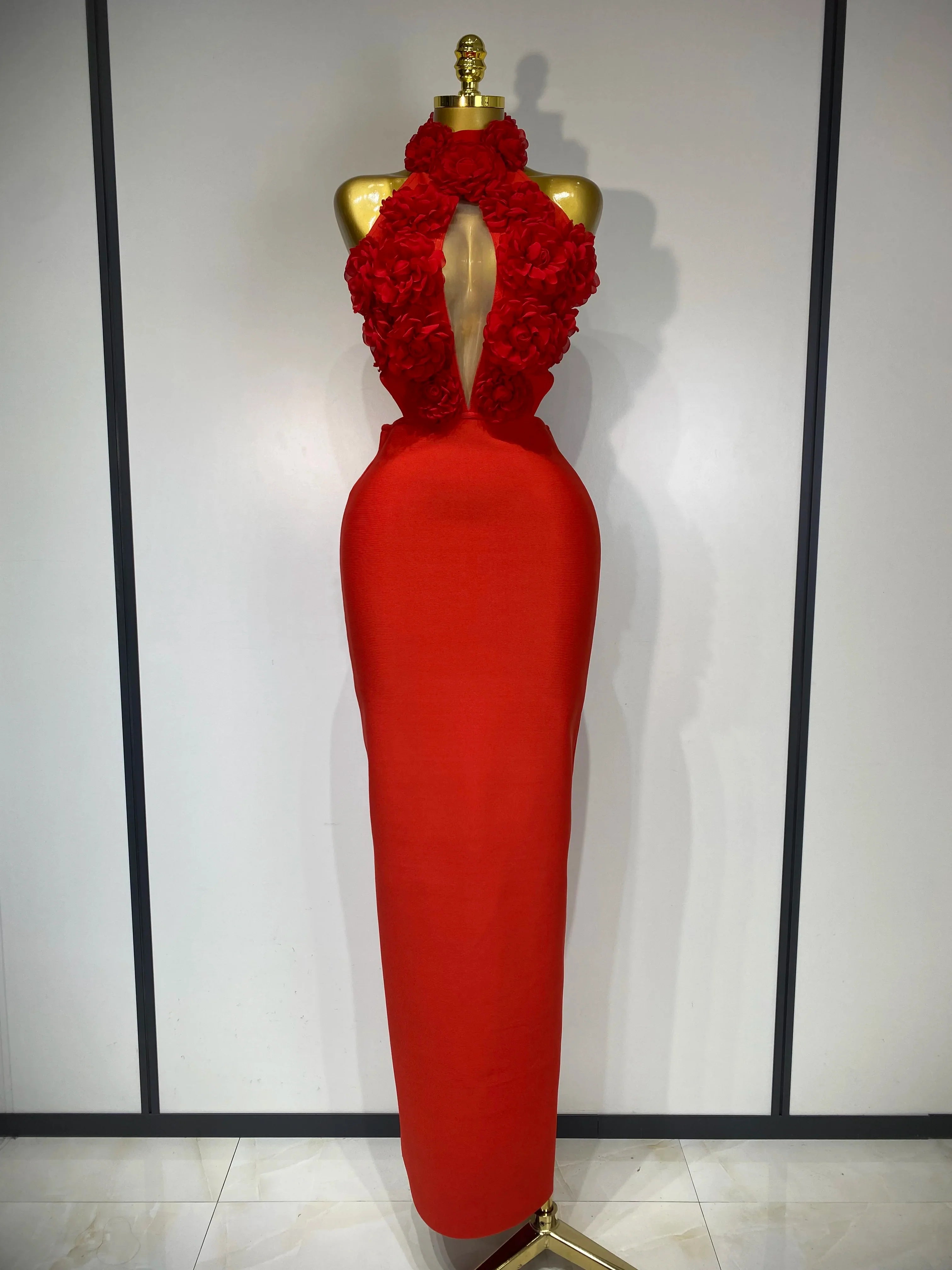 Alana Halter Red Flower Cutout Bandage Bodycon Party Dress