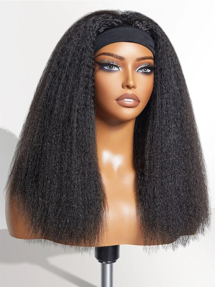 3 in 1 Half Kinky Straight Human Hair Wig – 30 Inch Wear & Go Wig, 250% Density, Drawstring Seamless Flip, No Glue No Silk