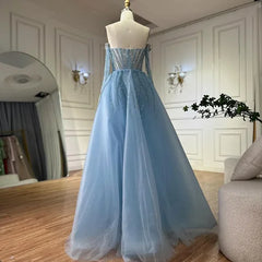 Blue Mermaid Evening Gown with Gloves and Overskirt