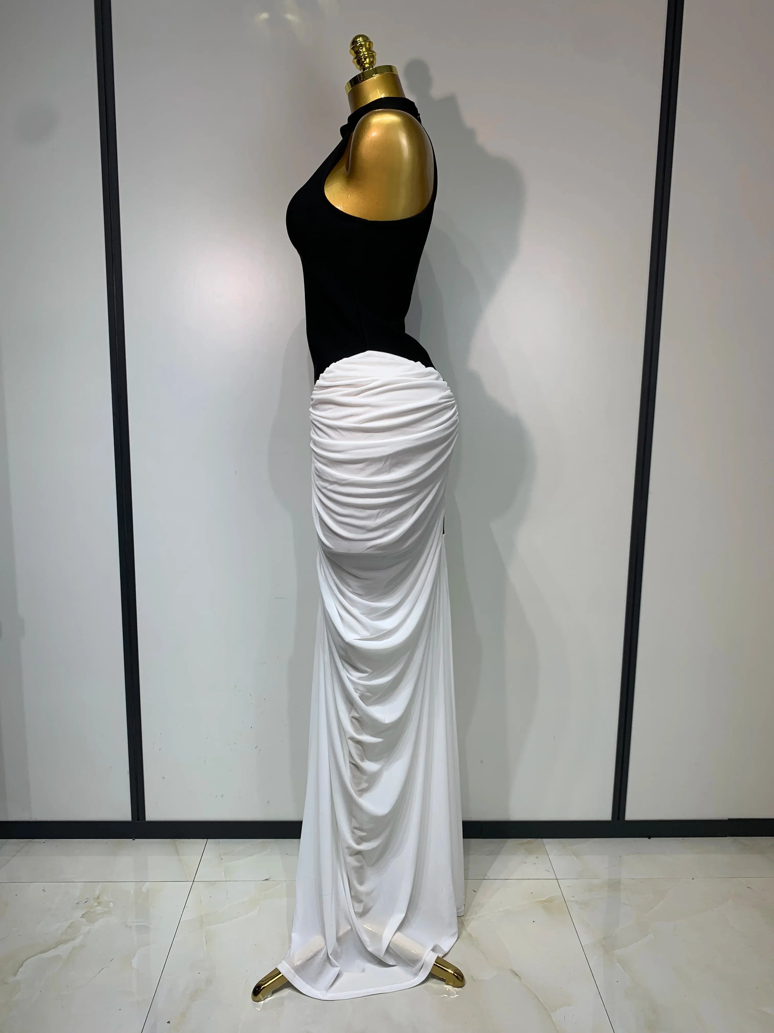 Camille Patchwork Sleeveless Ruched Bodycon Maxi Dress