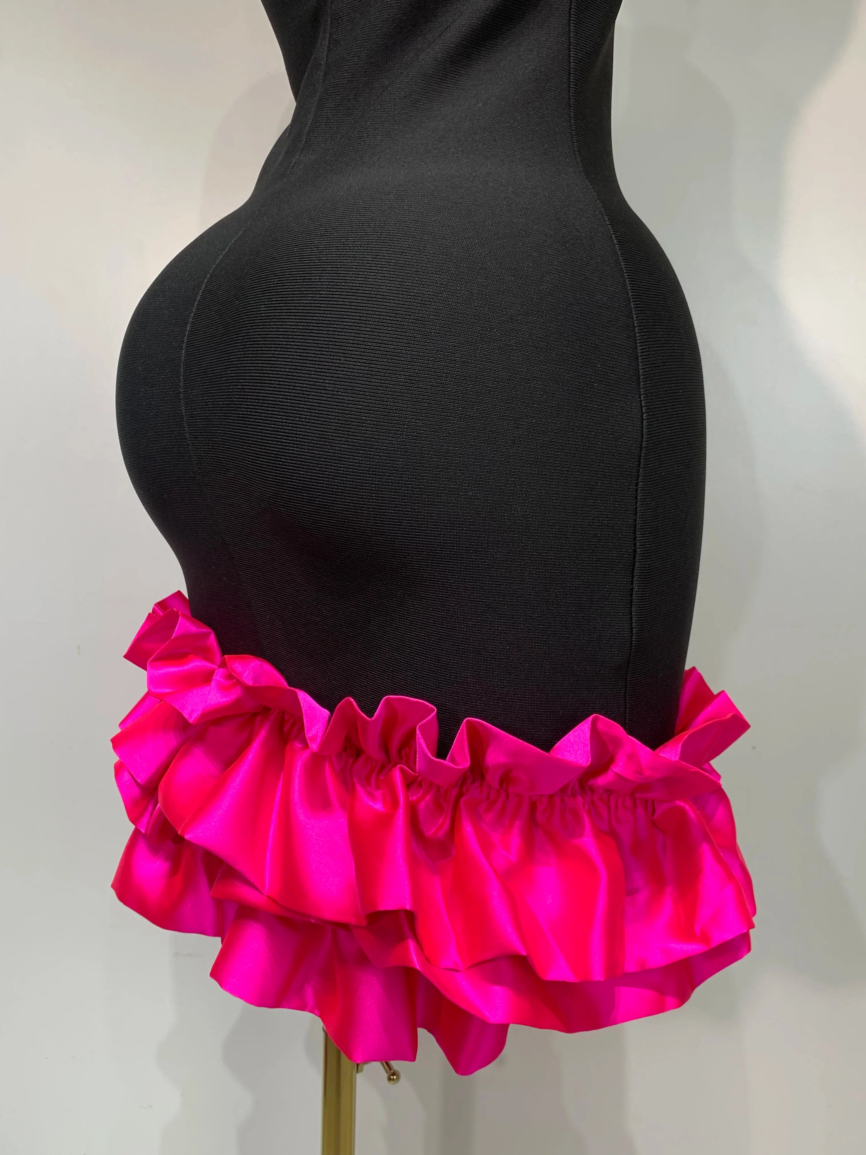 Dannie Spaghetti Strap Bodycon Black Ruffle Sleeveless Dress