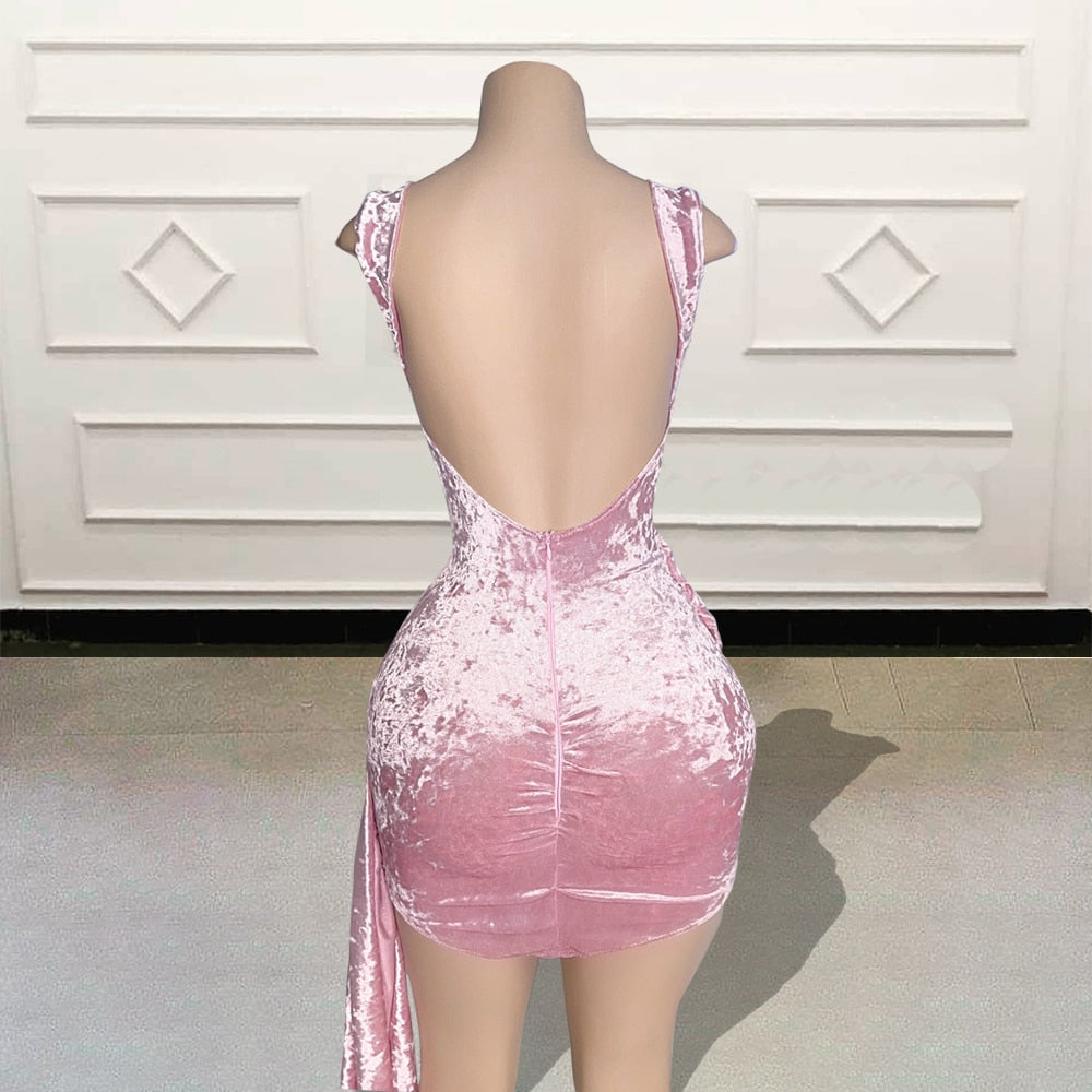 Crystal Beaded V Neck Sexy See Through Birthday Dress