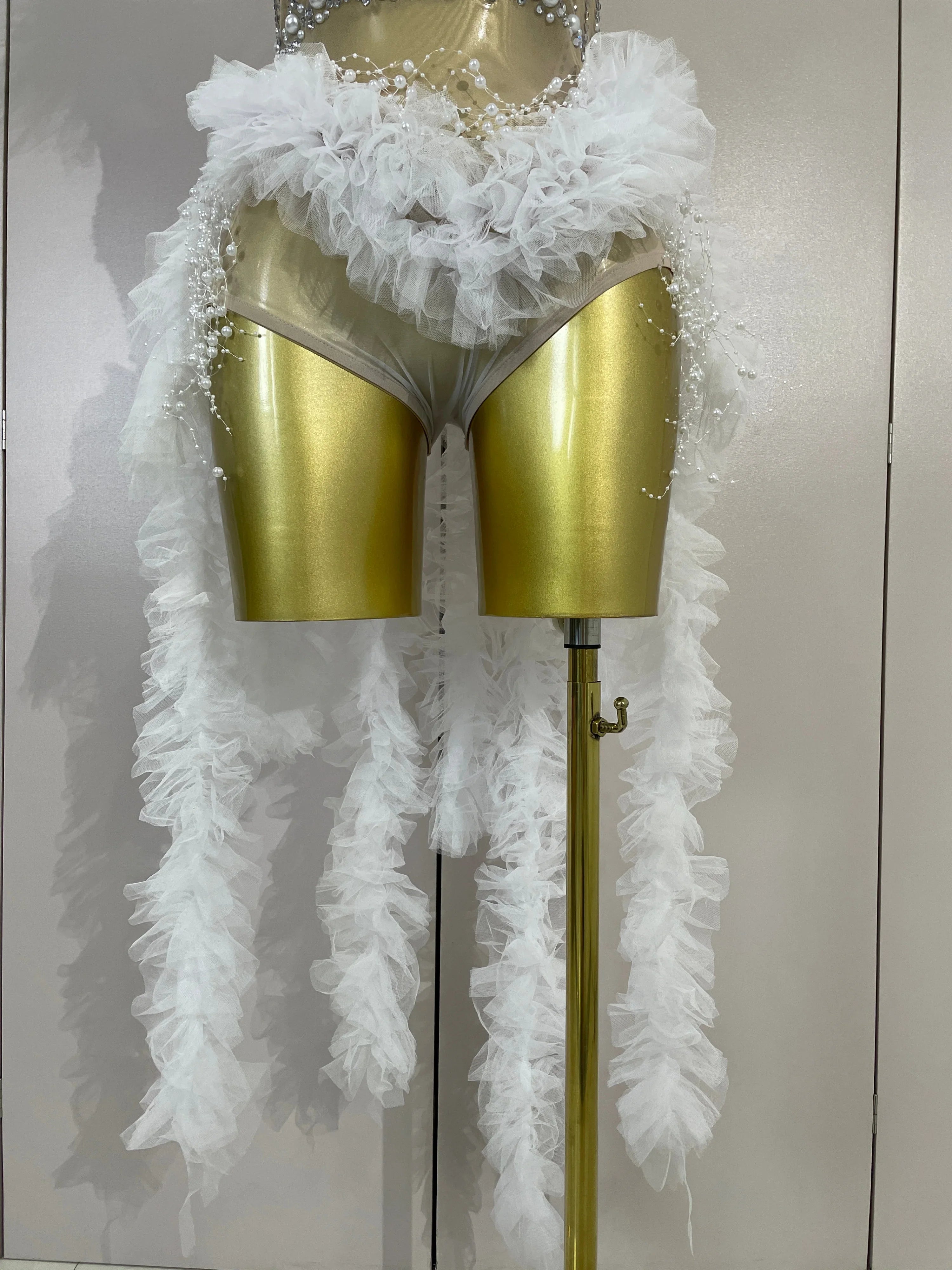 Chelle Sparkly Rhinestone Pearl Fringe Tassel Bodycon Bodysuit