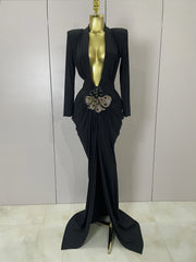 Brielle Deep V Neck Long Sleeve Bodycon Maxi Dress For Evening And Cocktail Parties