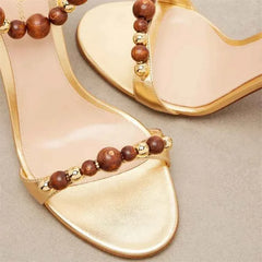 Bohemian Beaded  Ankle Wrap Stiletto Sandals Leather Open-Toe Lace-Up High Heels