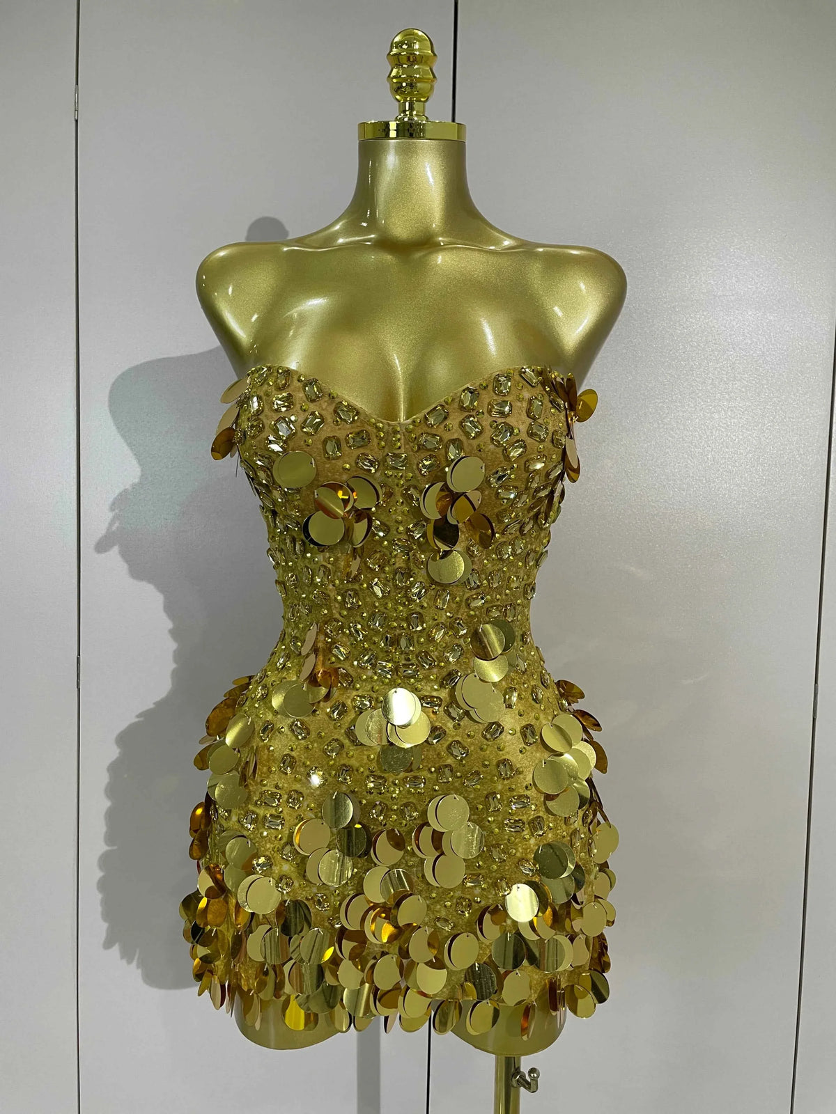 Cordelia Sparkly Gold Rhinestones Sequins Mini Dress