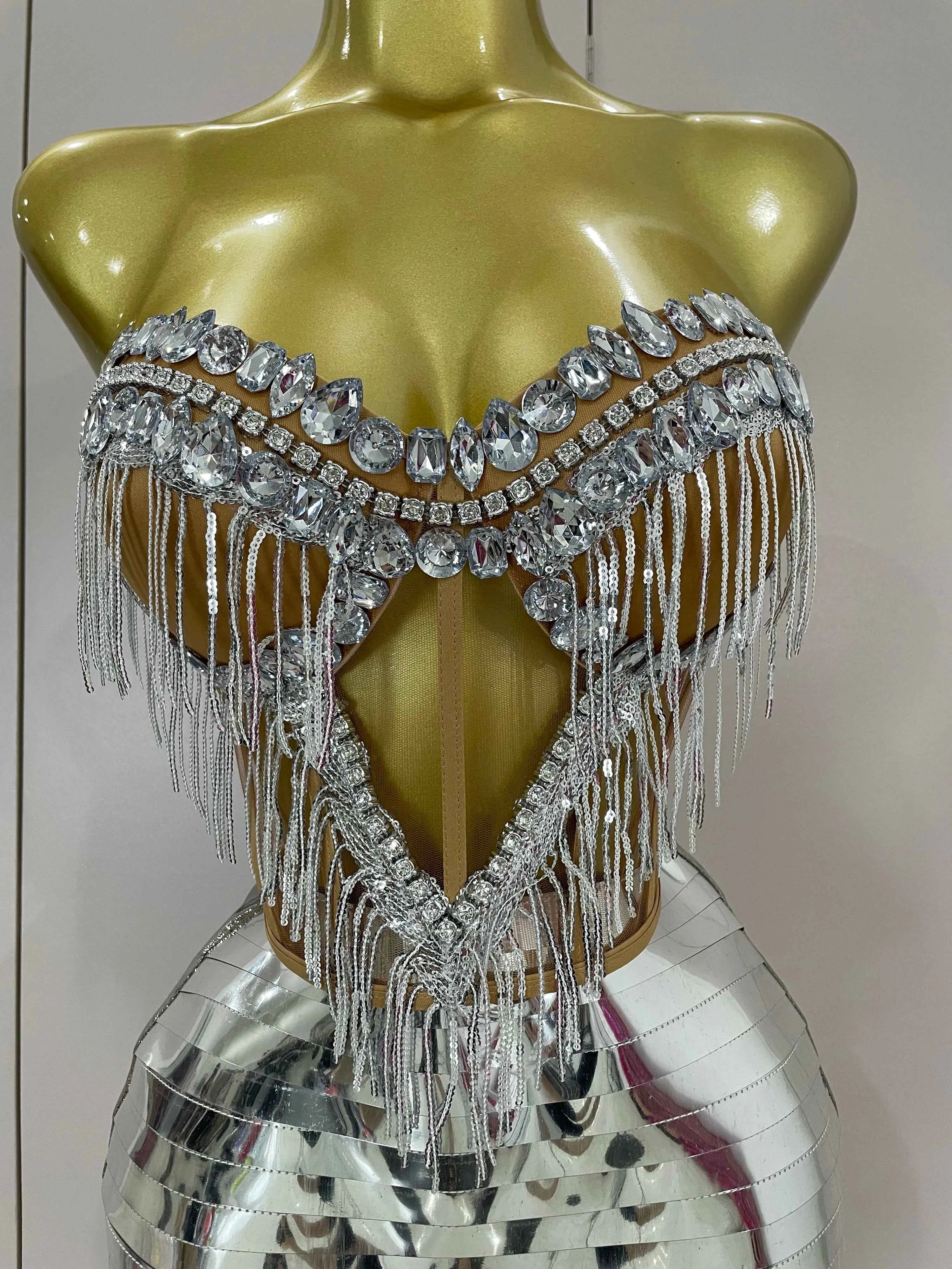 Angelique Sparkling Rhinestone Tassel Strapless Two-Piece Birthday Outfit
