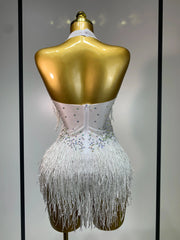 Danica Sparkly Rhinestones Fringes Leotard