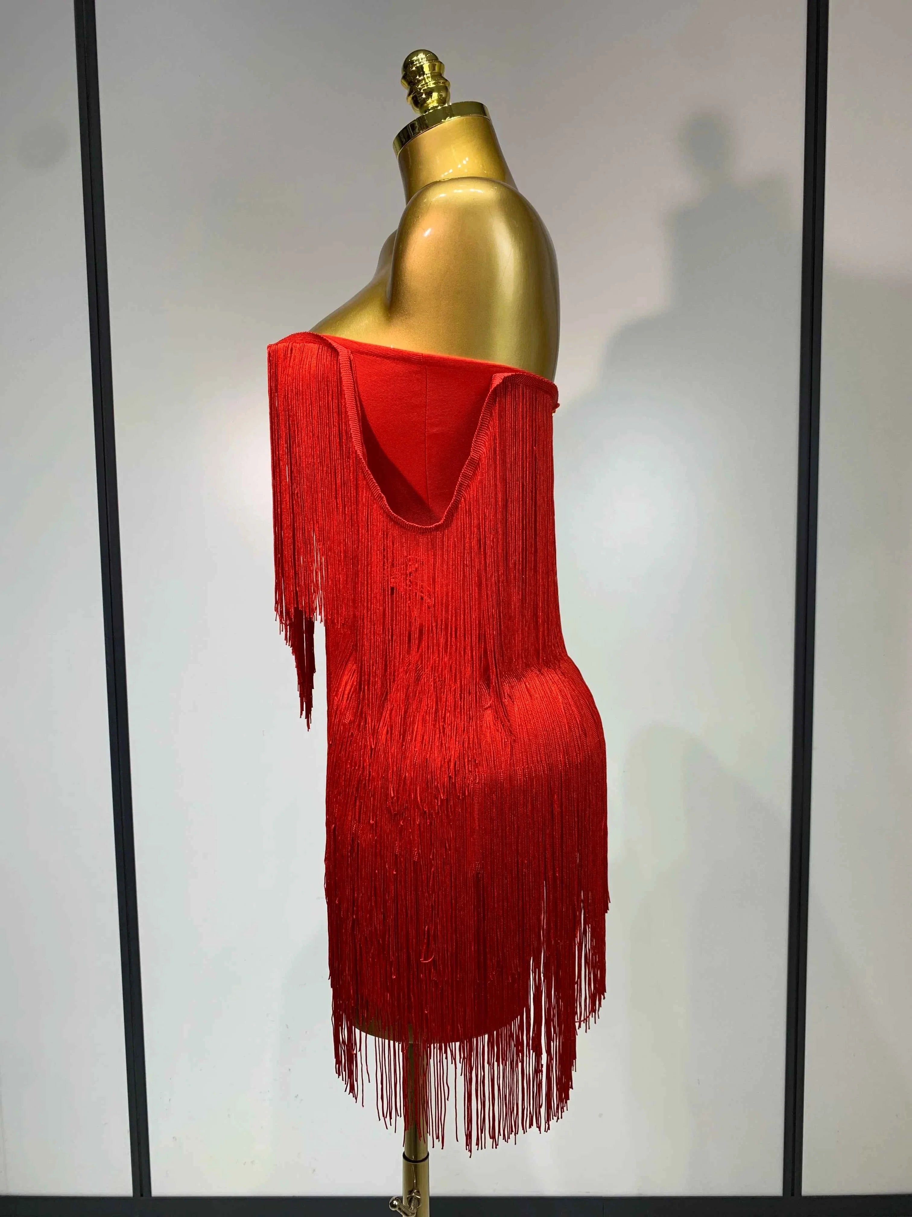 Candice Sexy Strapless Off-Shoulder Tassel Bandage Dress for Women | Elegant Bodycon Party Dress