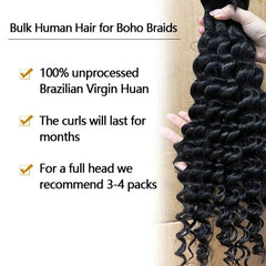 Curly Deep Wave Bulk Hair – 100% Brazilian Human Hair for Braiding, No Weft Extensions