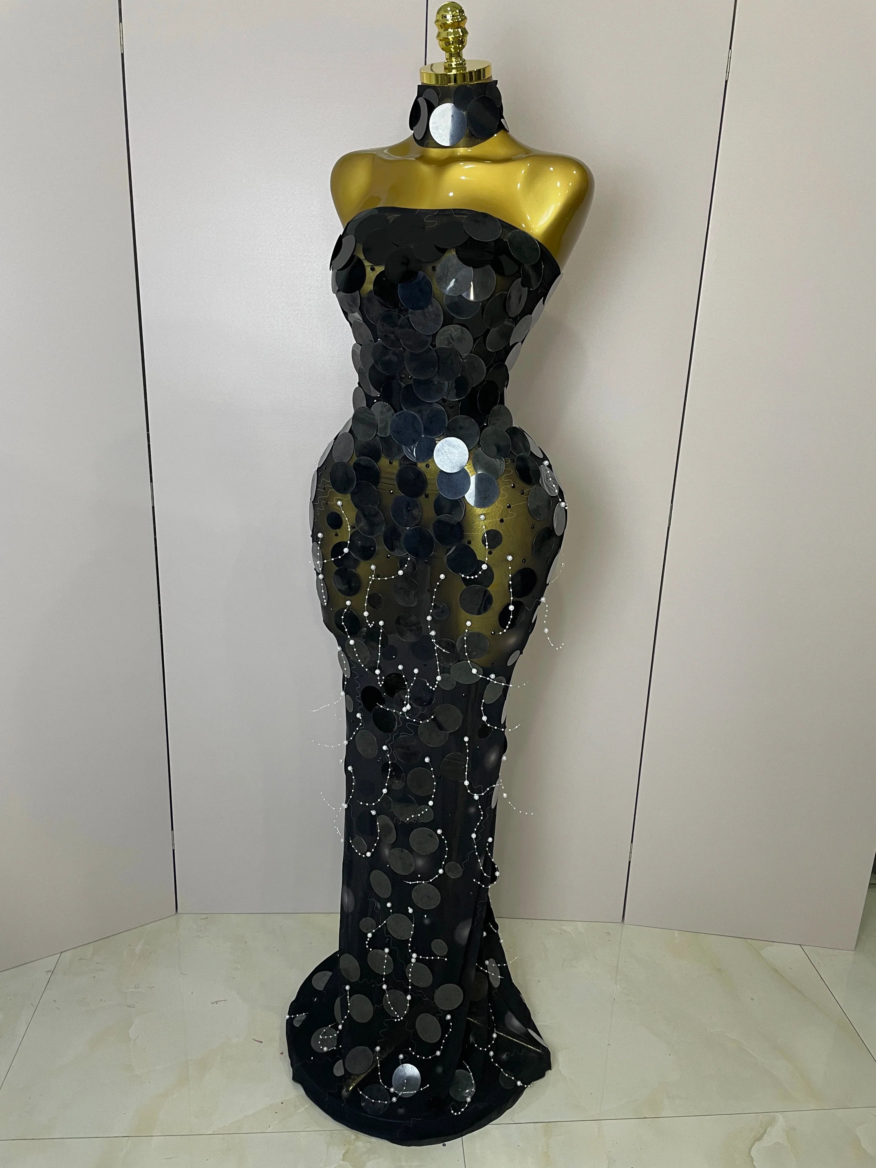 Alana Sparkly Pearl Sequin Backless Evening Dress