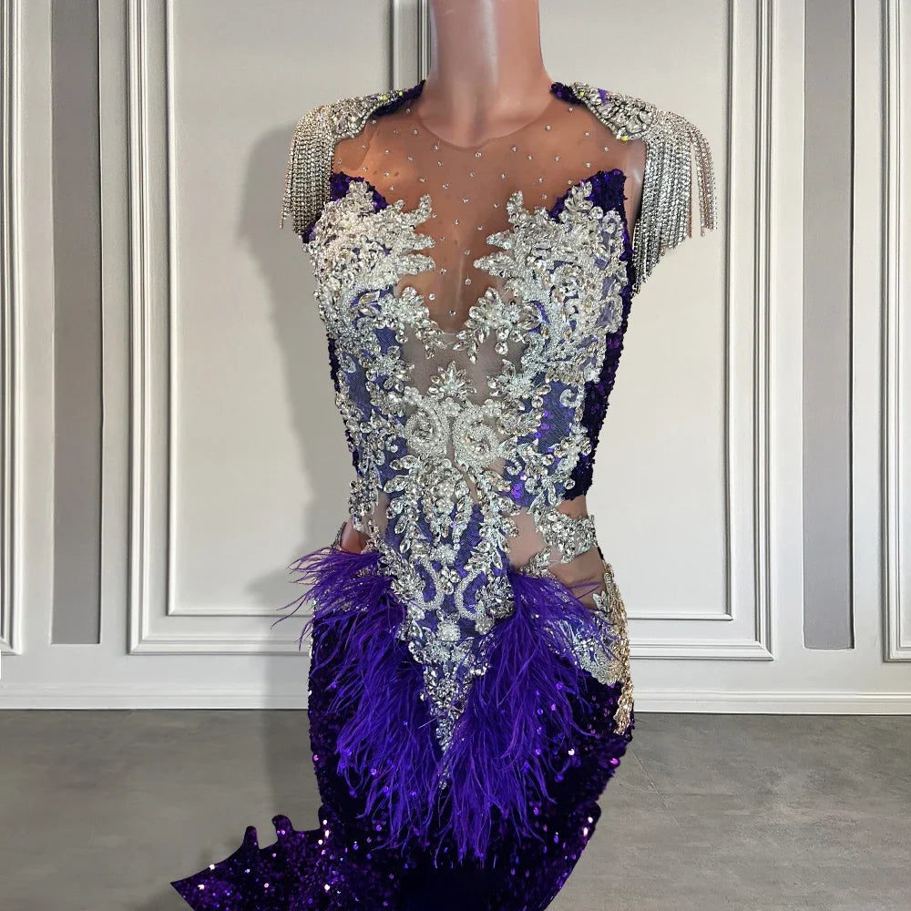 Diamond Purple Sequin Mermaid Prom Dress