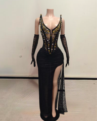 Ashanti Beaded Mermaid Prom Dress with Side Slit and Gloves