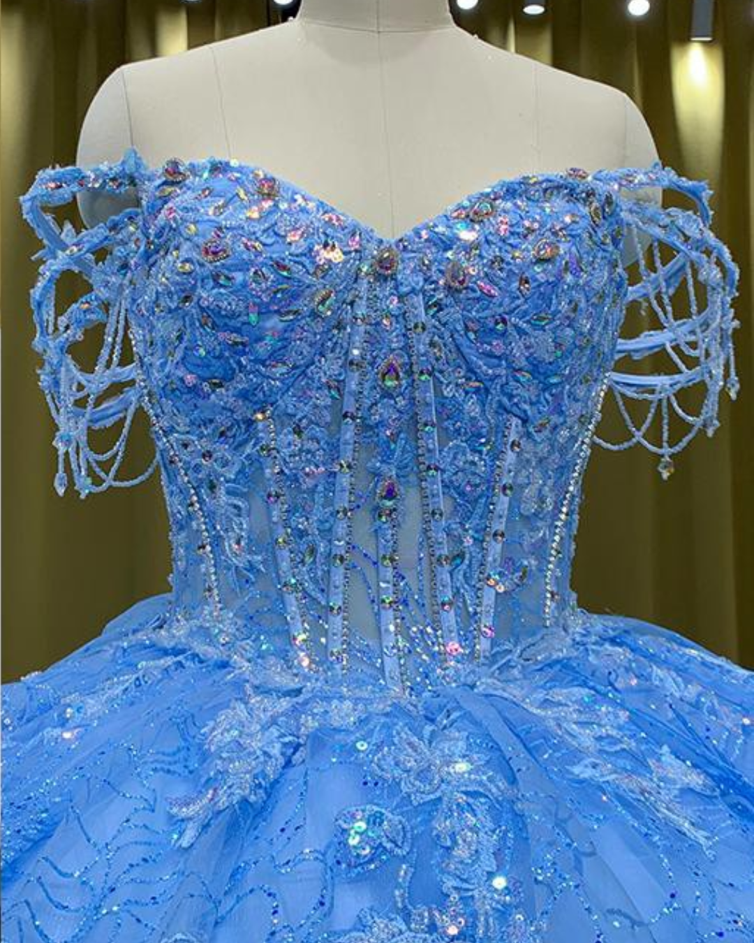Bejeweled Off-Shoulder 3D Floral Lace Star Gown