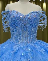 Bejeweled Off-Shoulder 3D Floral Lace Star Gown