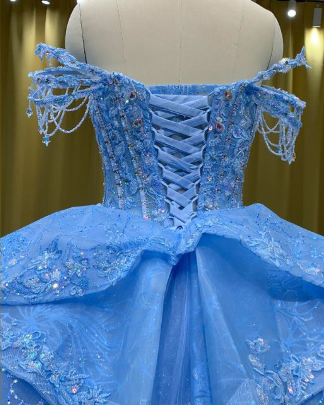 Bejeweled Off-Shoulder 3D Floral Lace Star Gown