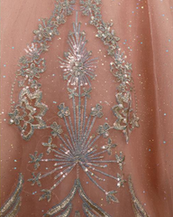 Blush Pink Glitter Quinceañera Ball Gown with Silver Appliqués